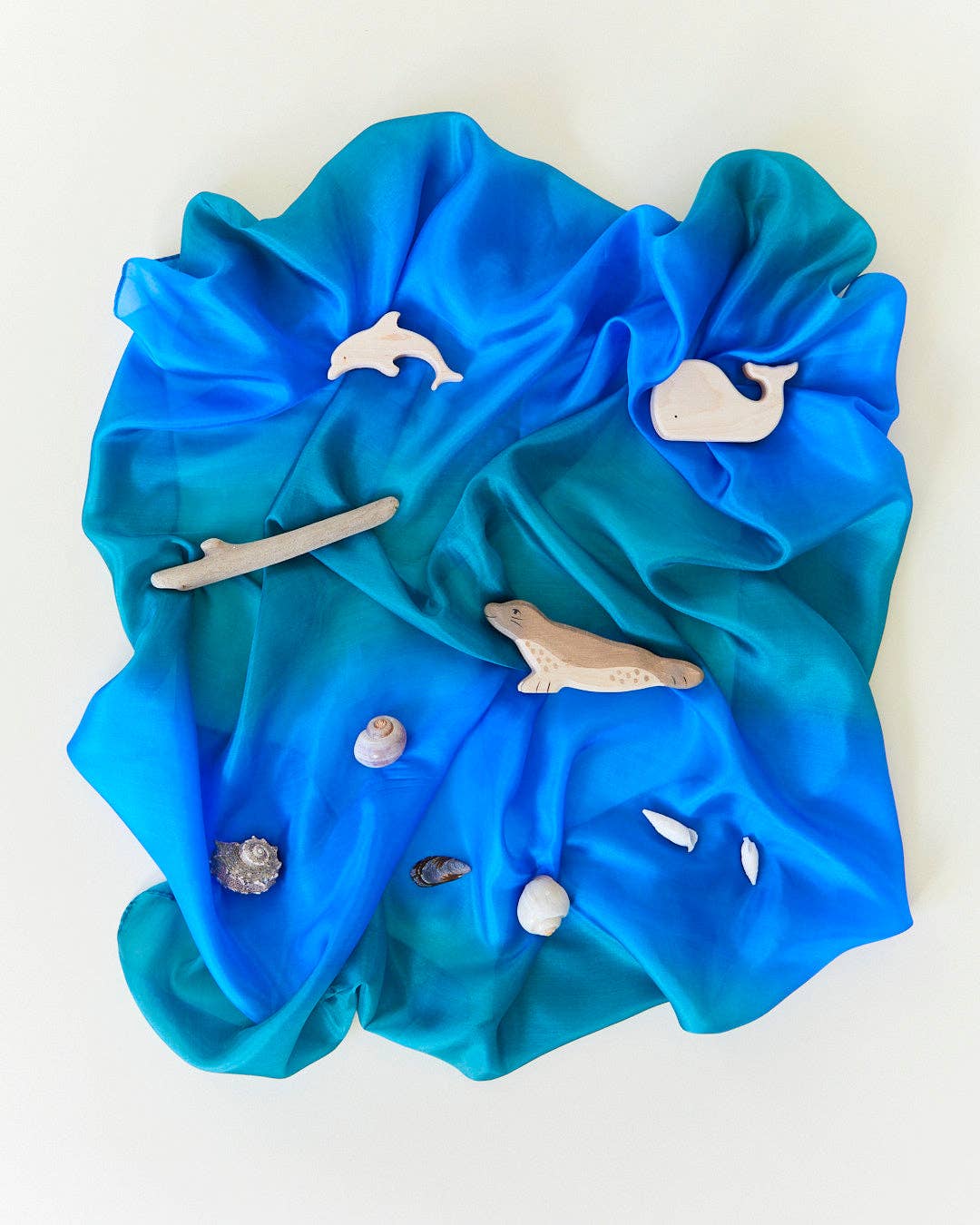 Sarahs Silk Earth Playsilks - Open-Ended 100% Silk, Natural Waldorf Toys: Ocean - - MamaMilla