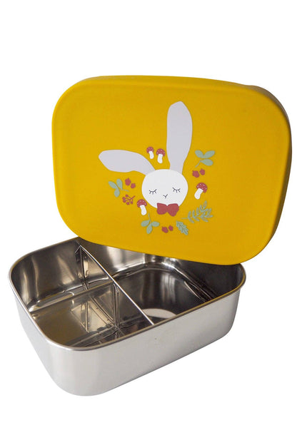 Kikadu Madkasse til Børn - Rustfri Stål - 3 Rum - Karrygul Kanin