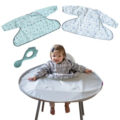 Tidy Tot Slab, Dienblad en Lepel - SET - Grijs - Slab met mouwen - MamaMilla