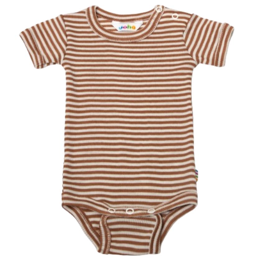 Joha body med korta ärmar i Ull/Silke - Stripes - Café Latte - Body - MamaMilla
