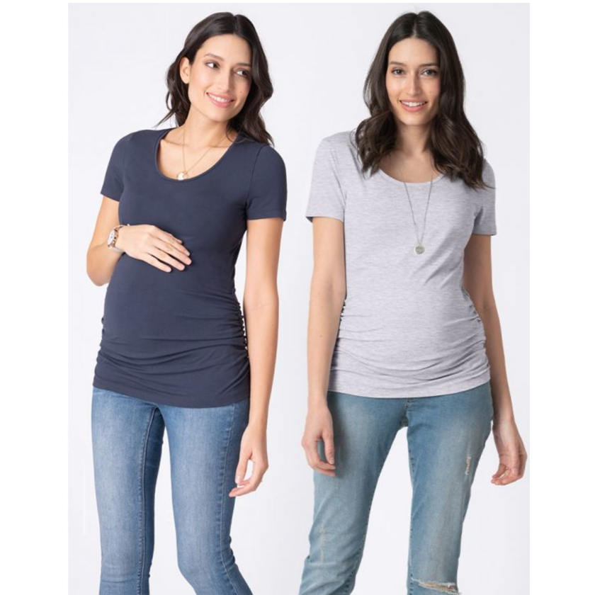Seraphine 2-pack Vente- T-shirts in bamboe - Julianne - Marine/Grijs - Zwangerschapskleding - MamaMilla