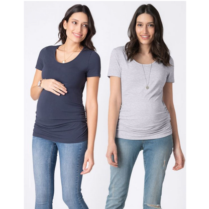 Seraphine 2-pack Vente- T-shirts in bamboe - Julianne - Marine/Grijs - Zwangerschapskleding - MamaMilla